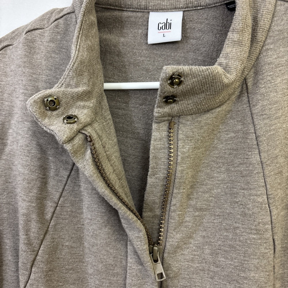Cabi L Lightweight Jacket Ruffle Hem‎ Brown/Gray Pockets Cotton Modal Sweatshirt - Picture 7 of 9